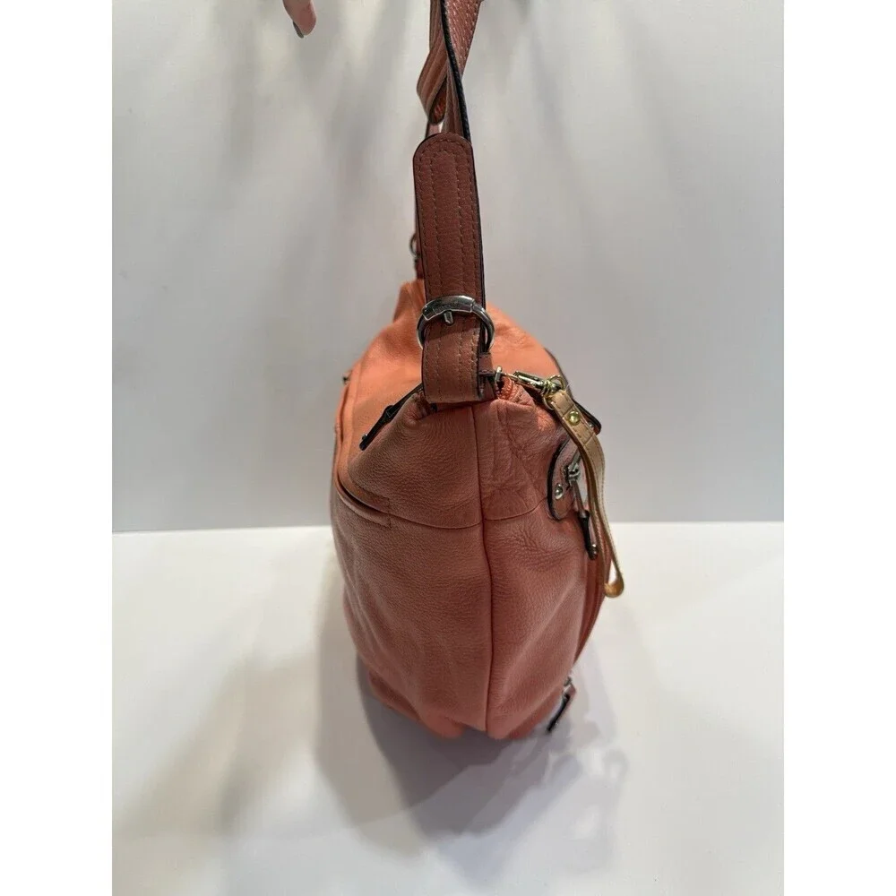 Tignanello Womens Hobo Orange Leather Shoulder Handbag Satchel Purse Pockets